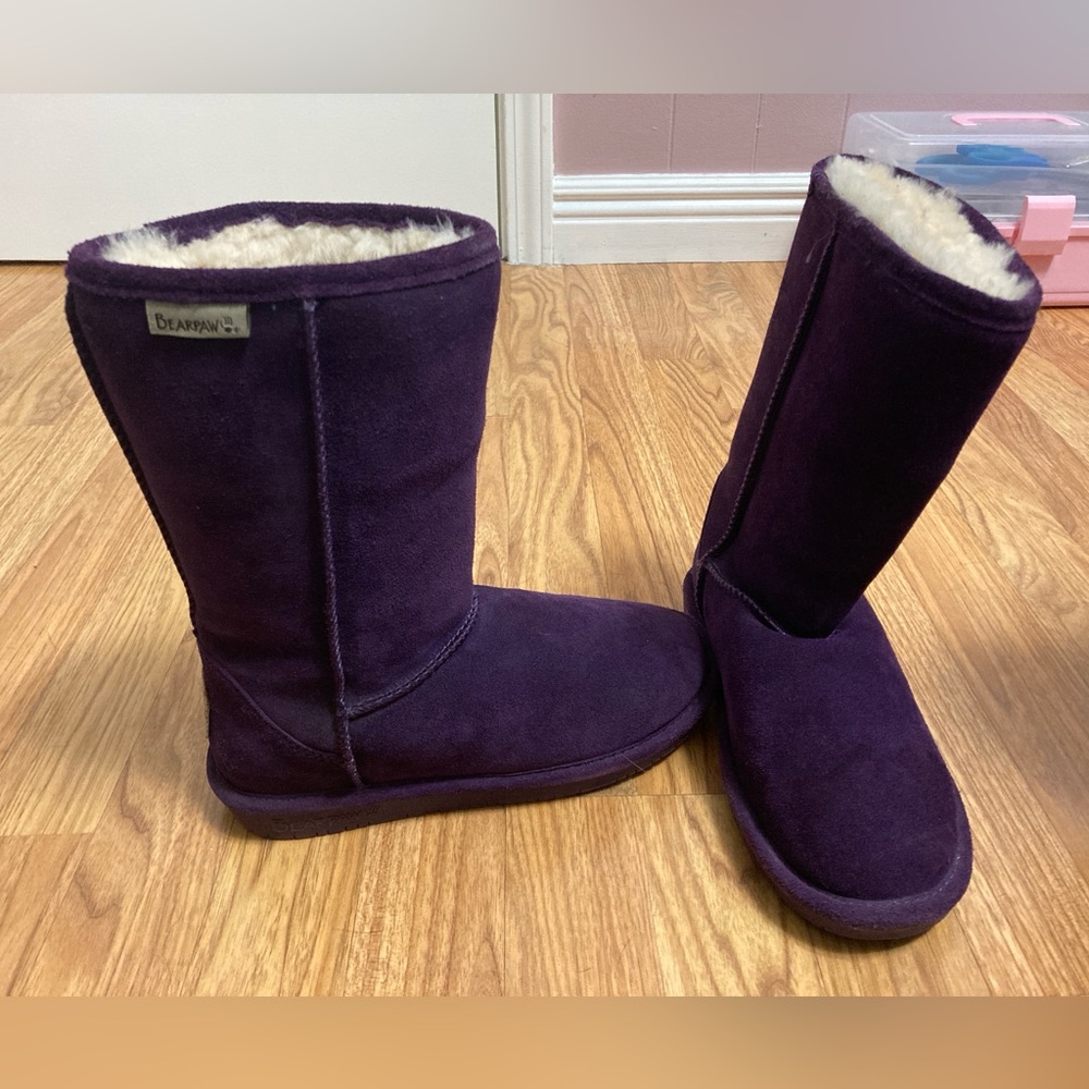 Purple Suede Boots with Fur Lining